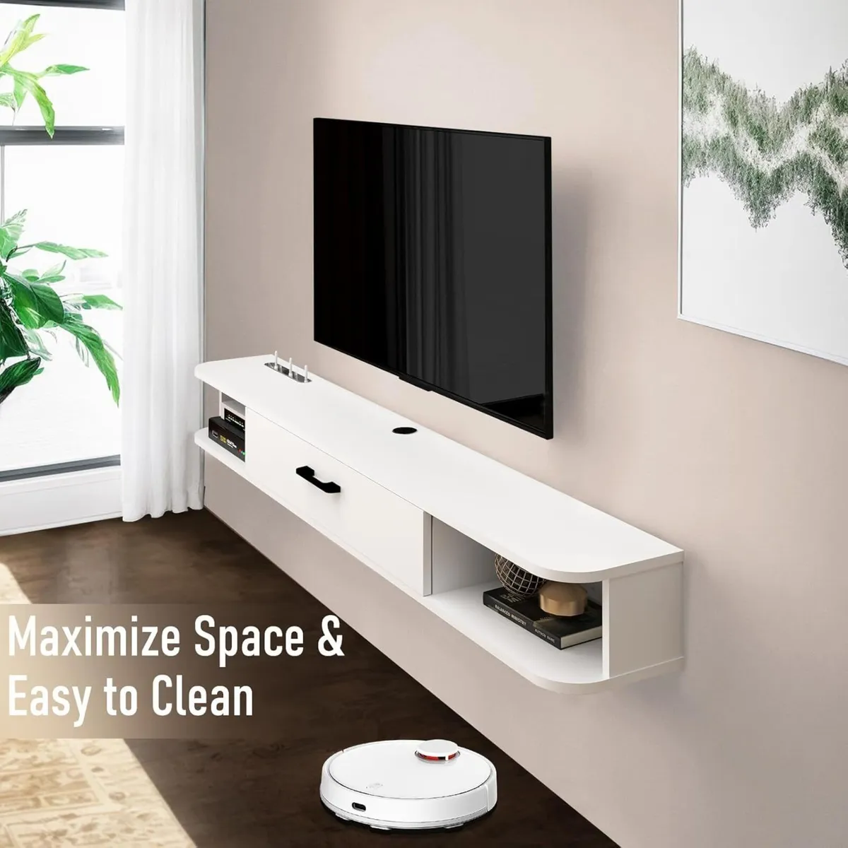 Floating TV Unit Wall Mounted Cabinet Shelves - Image 3
