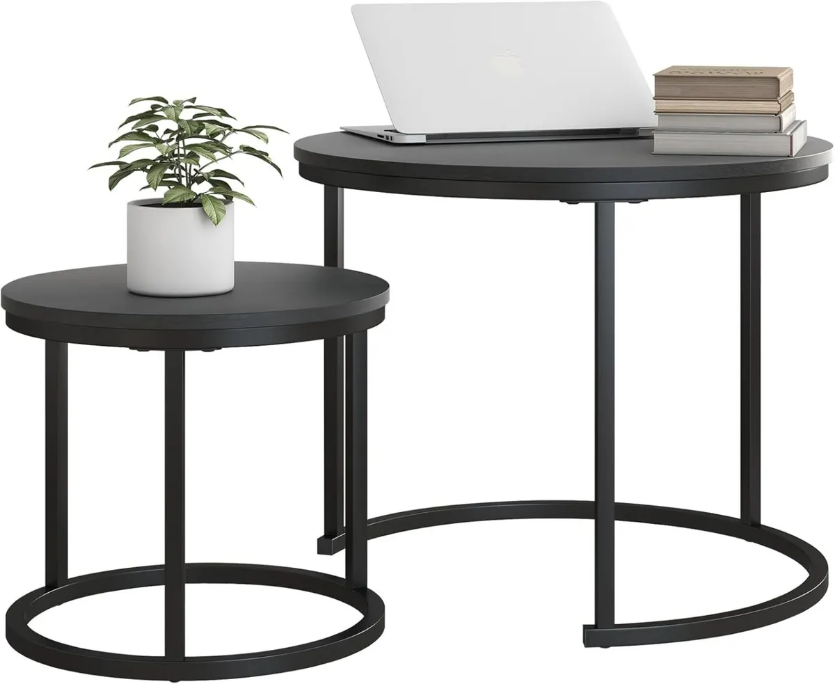 Round Coffee Table Side Set of 2 for Living Room - Image 1