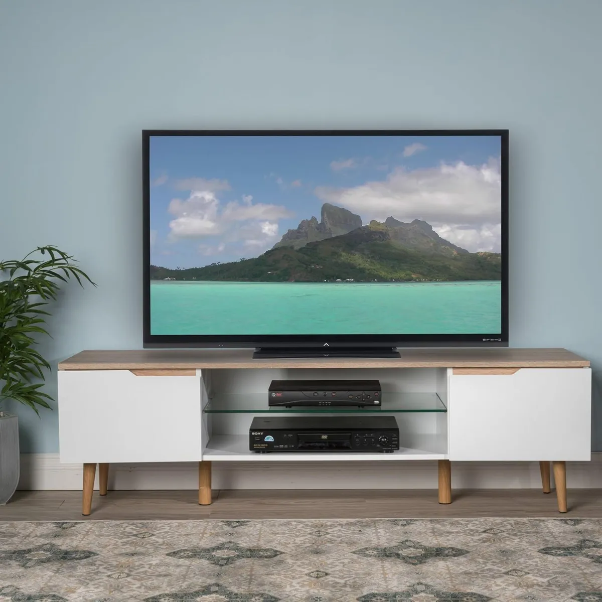 Rowan Wood TV Stand White Matte / Oak Finish - Image 2