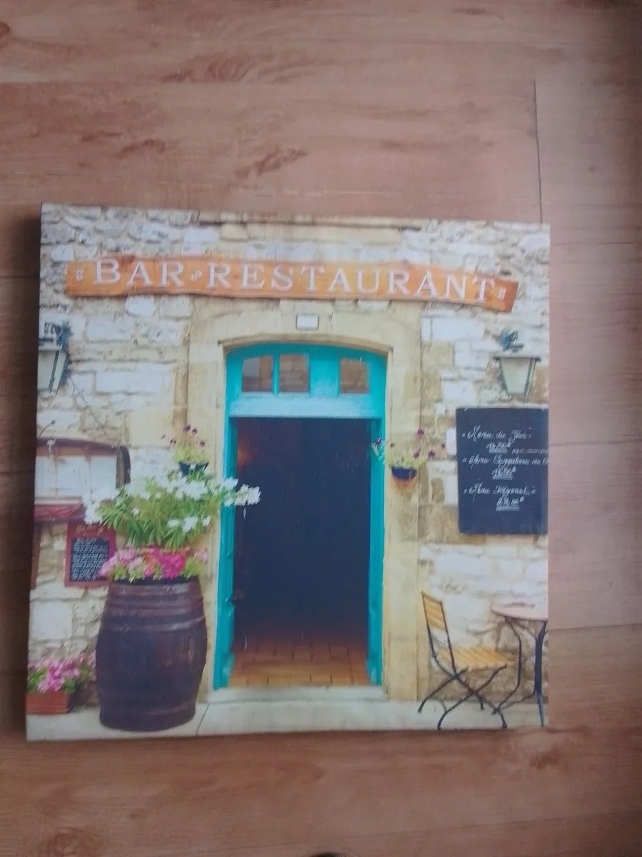 LARGE PRINT OF OLD BAR FRONT ON CANVAS. - Image 3