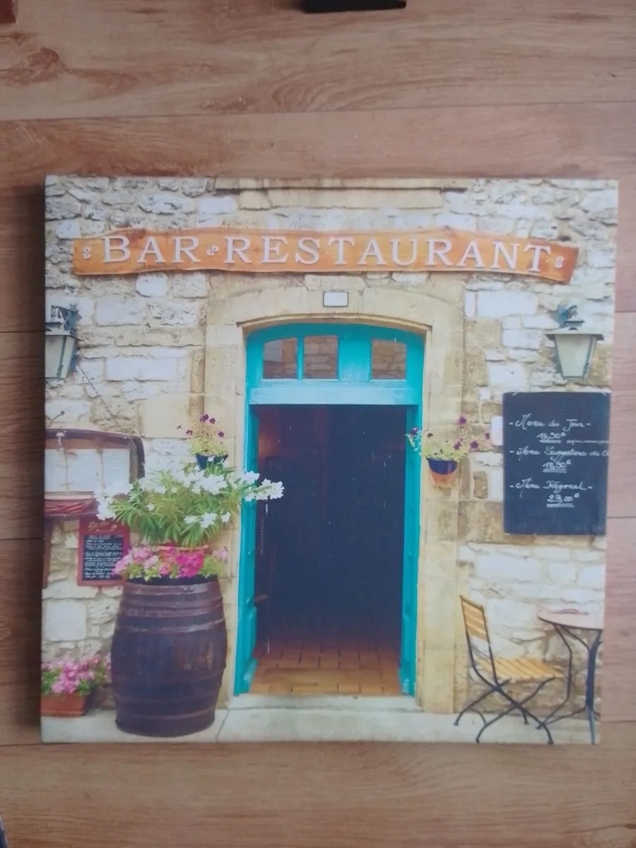 LARGE PRINT OF OLD BAR FRONT ON CANVAS. - Image 1