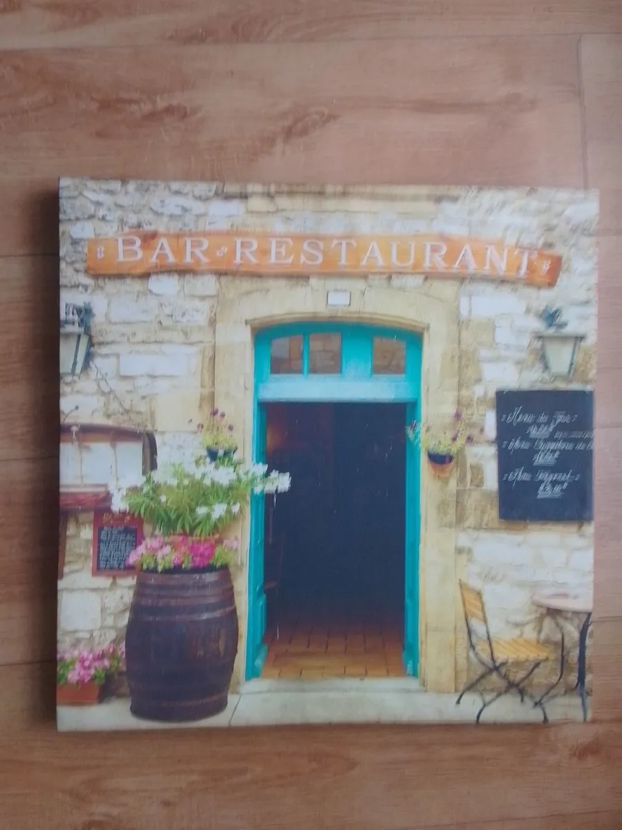 LARGE PRINT OF OLD BAR FRONT ON CANVAS. - Image 4