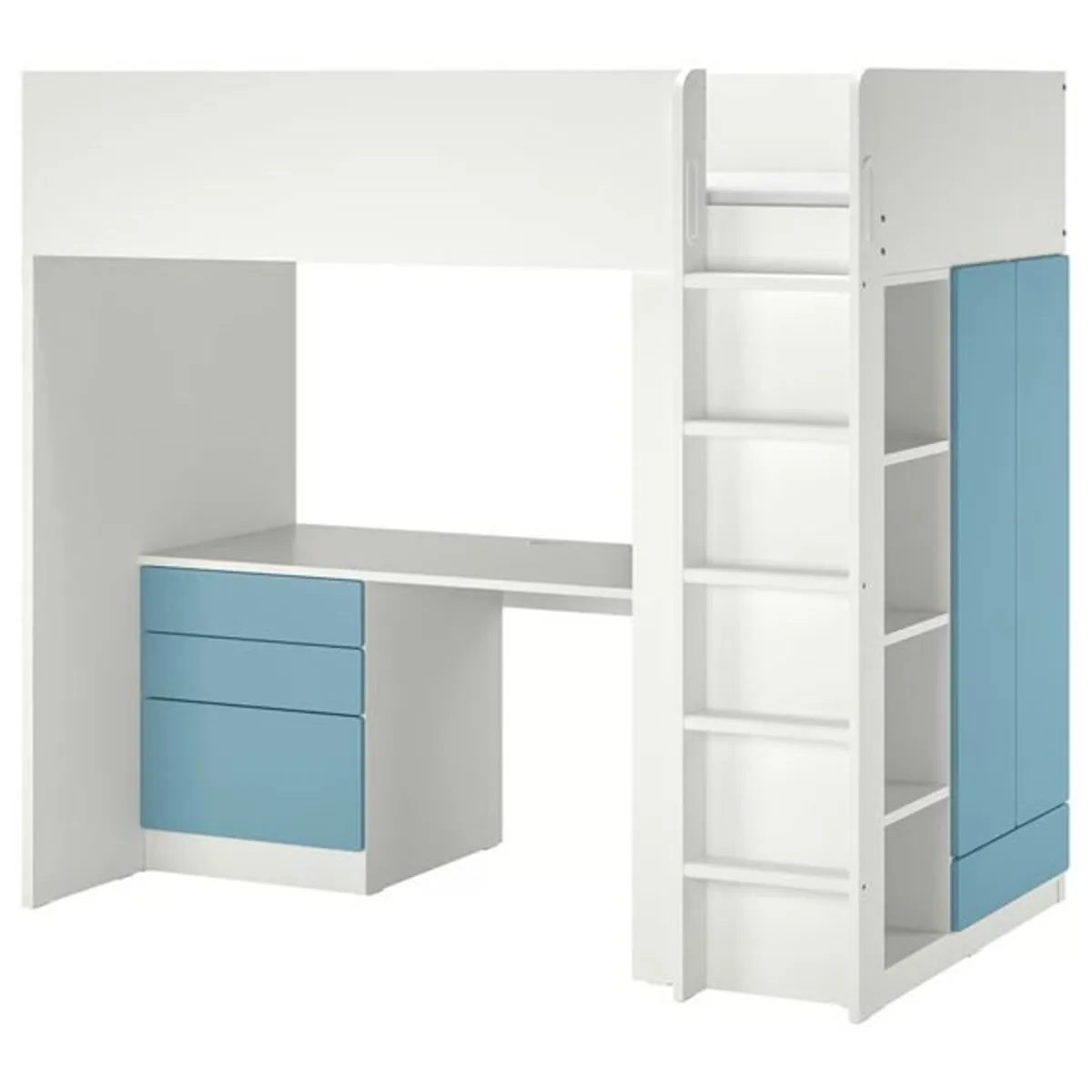 Loft bed, white blue/with desk with 4 drawers - Image 1