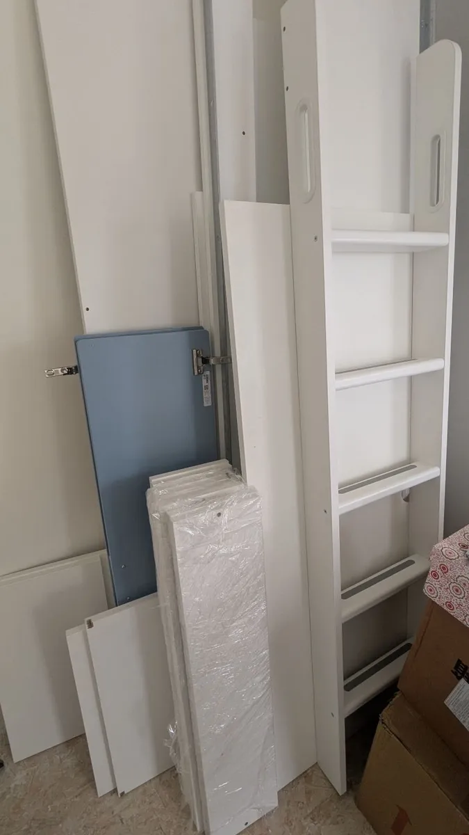 Loft bed, white blue/with desk with 4 drawers - Image 2