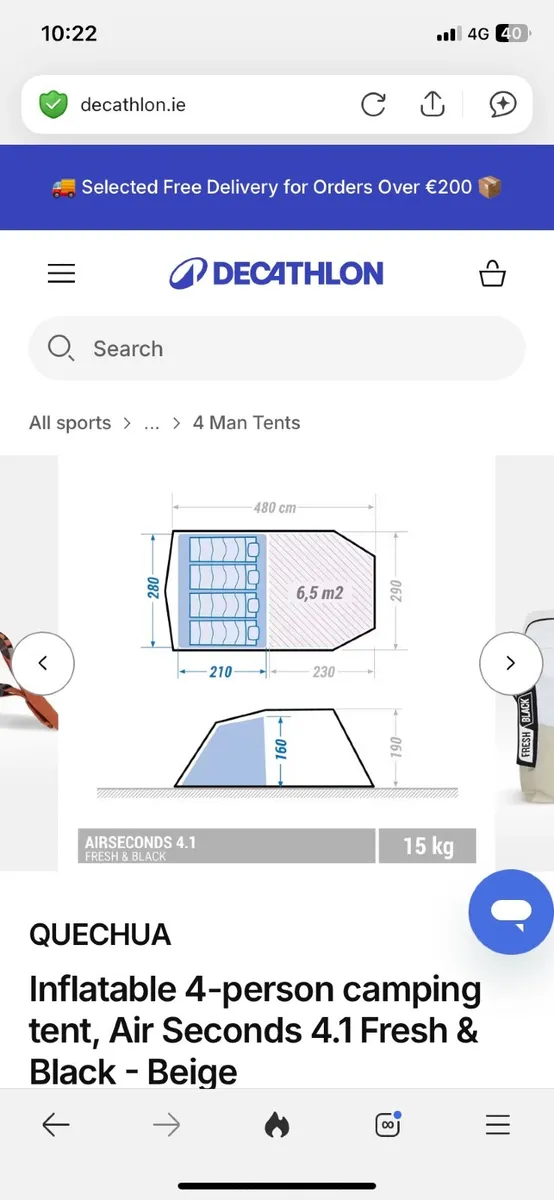 Quechua 4 person air Tent - used once - Image 1