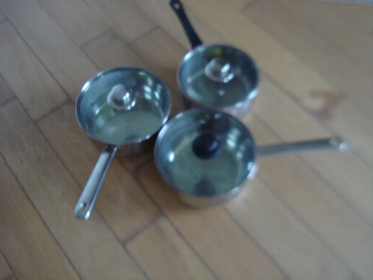 3 STAINLESS STEEL UNUSED COOKING POTS. - Image 1