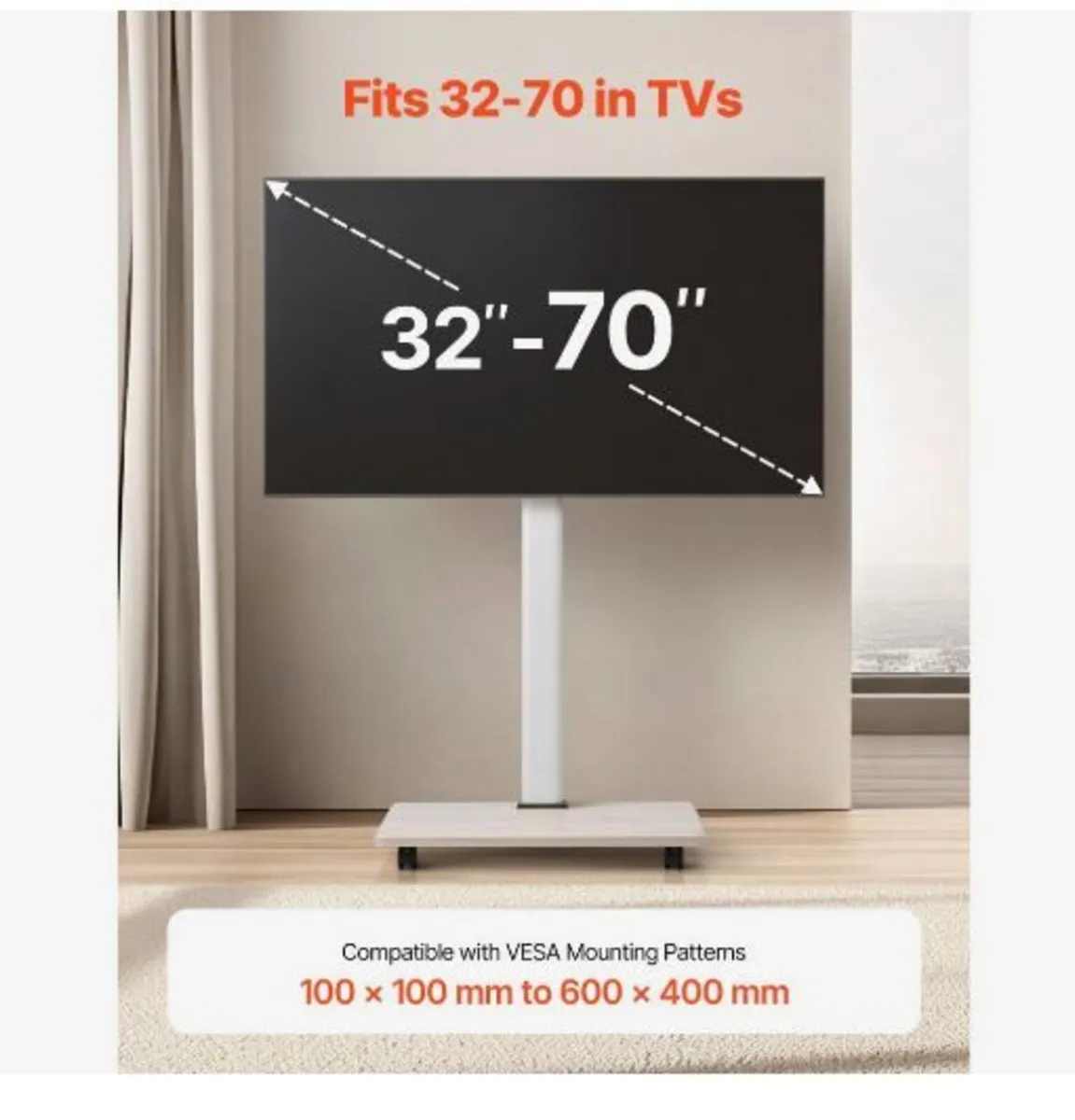Rolling TV Stand, Mobile TV Cart for 32-70 Inch - Image 2
