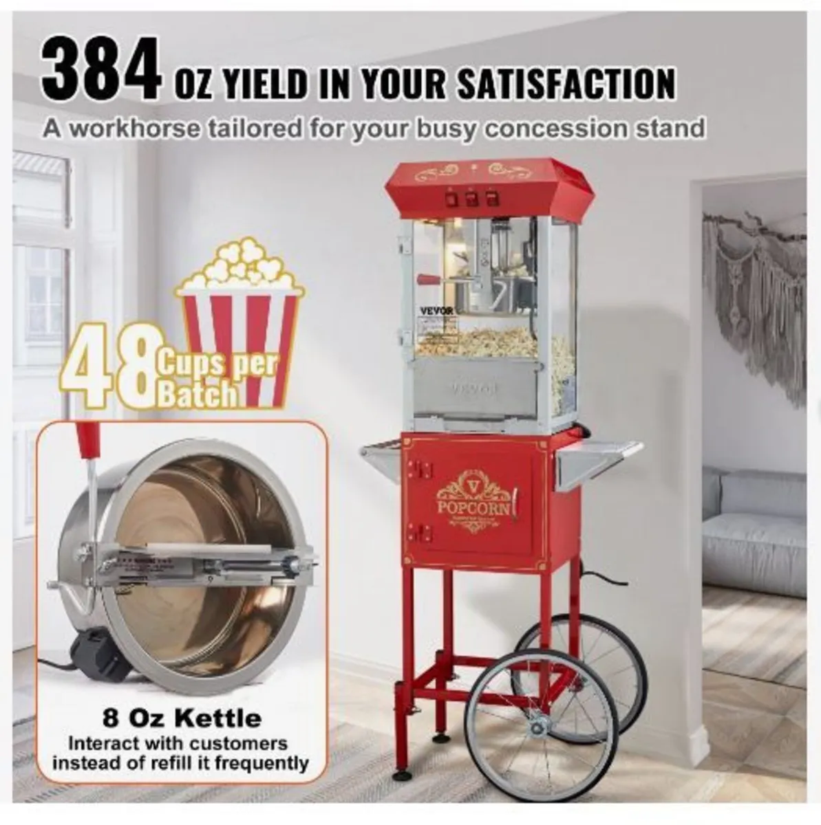 Popcorn Maker with Cart, 850W - Image 4