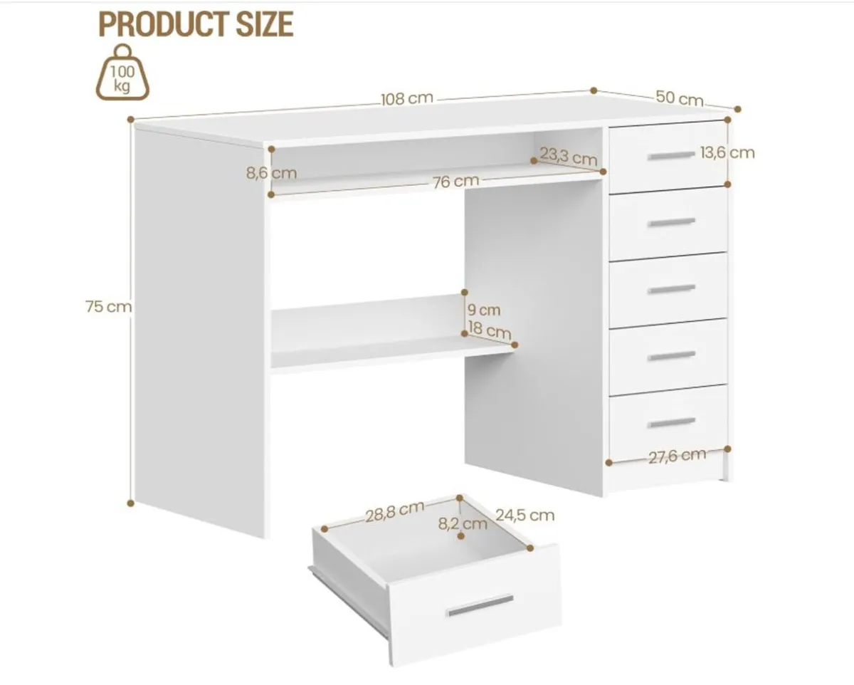 5-Drawer Computer Desk - Image 3