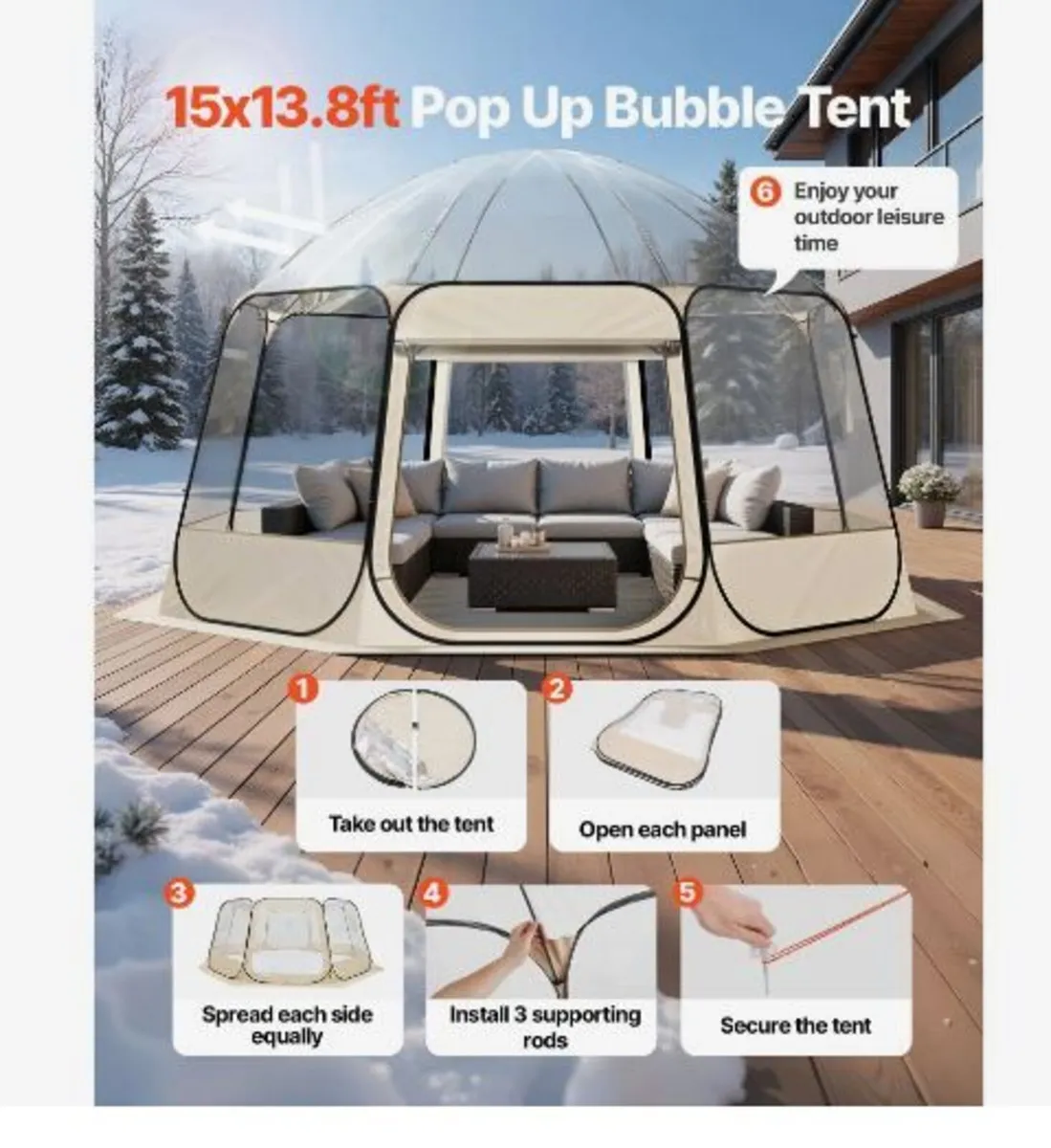 Pop up Bubble Tent, 4.58 x 4.32 m Waterproof - Image 2