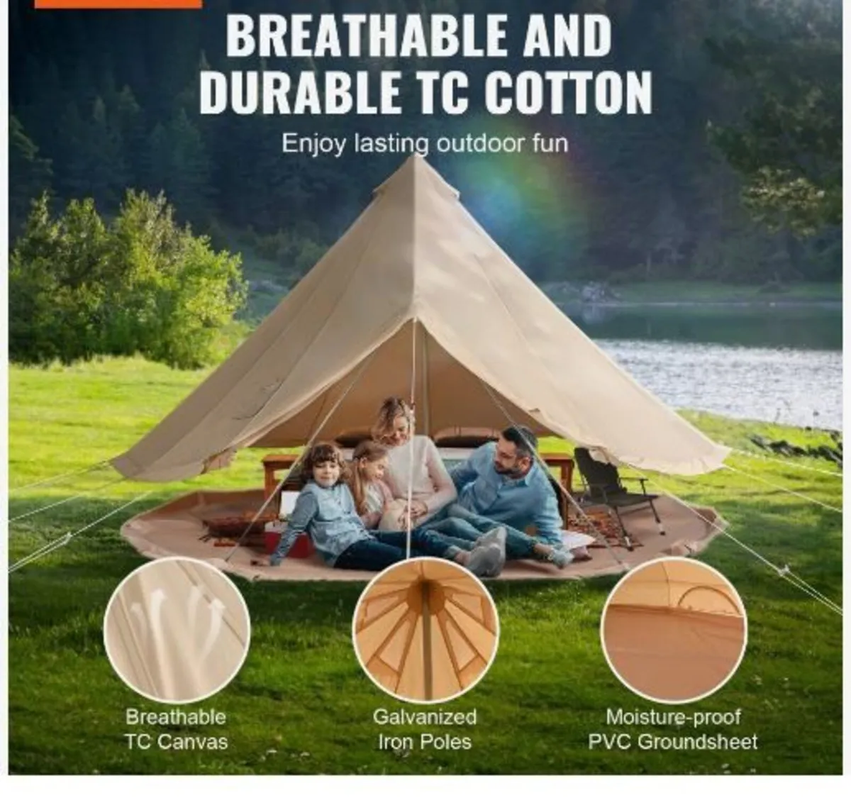 Canvas Bell Tent, 4 Seasons 3 m/9.8ft Yurt Tent - Image 2