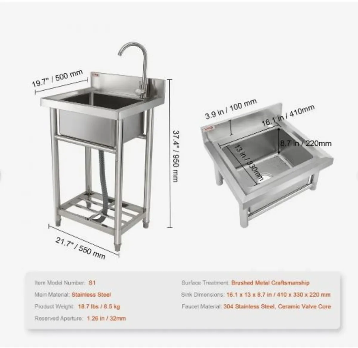 Stainless Steel Utility Sink - Image 3