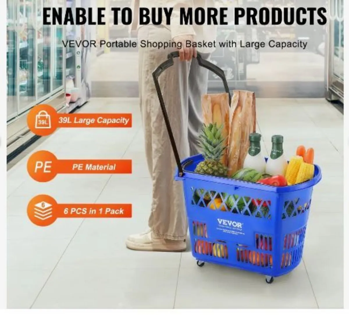 Shopping Baskets, 6PCS, 39L Shopping Carts - Image 2