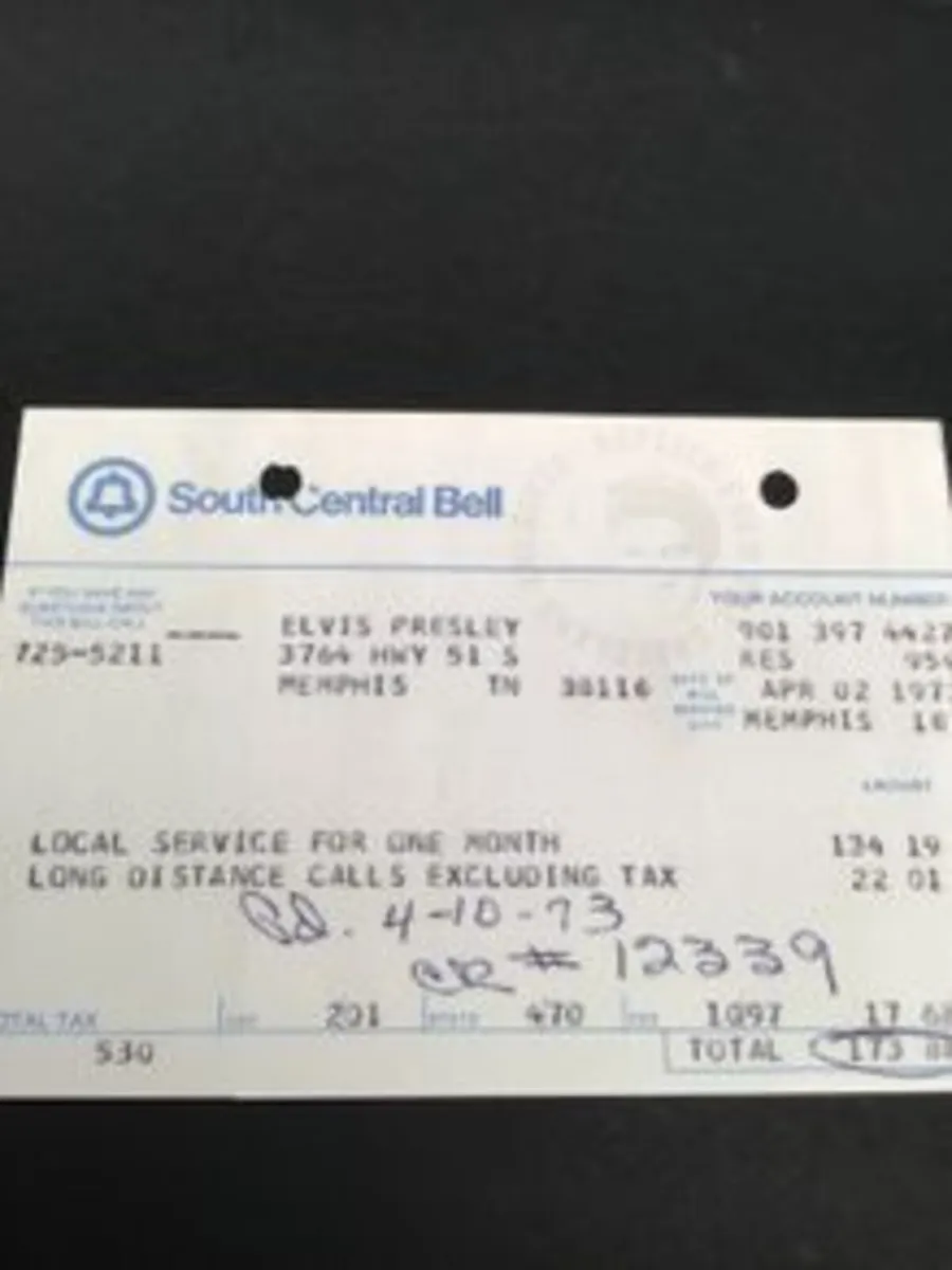 Elvis Memorabilia -Elvis’s Phone Bill