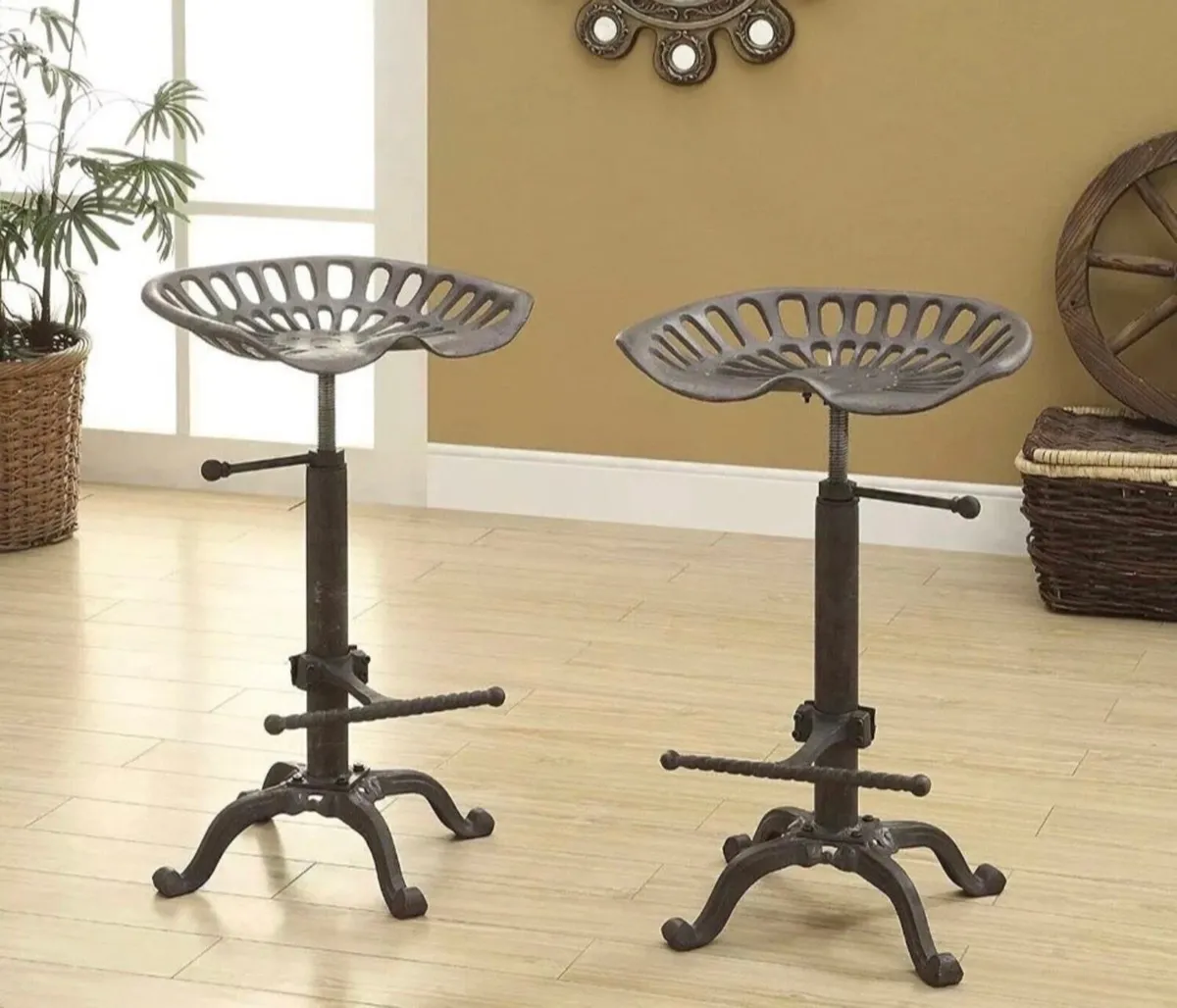 2 x Cast Iron Tractor Style Kitchen Bar Stools NEW - Image 1