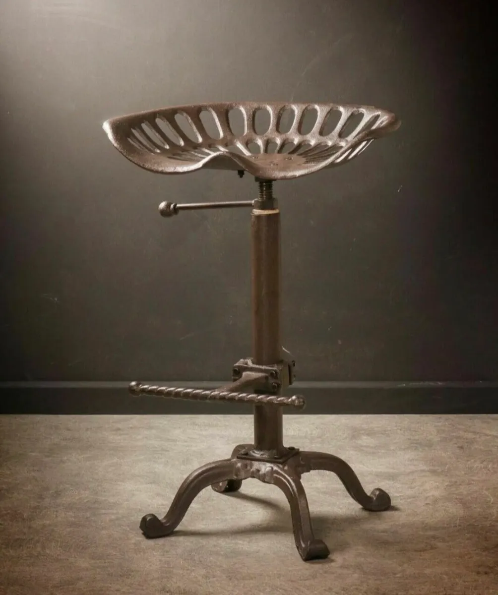 2 x Cast Iron Tractor Style Kitchen Bar Stools NEW - Image 2