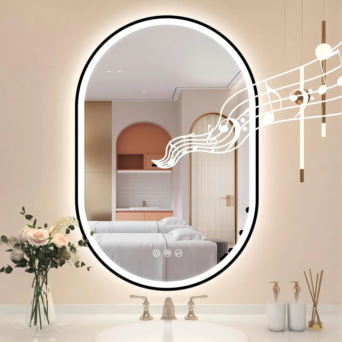 LED Bathroom Mirror Oval Speakers Antifog - Image 2