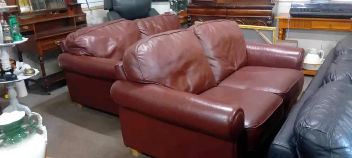 Pair Of Real Leather Two Seat Sofas - Image 1