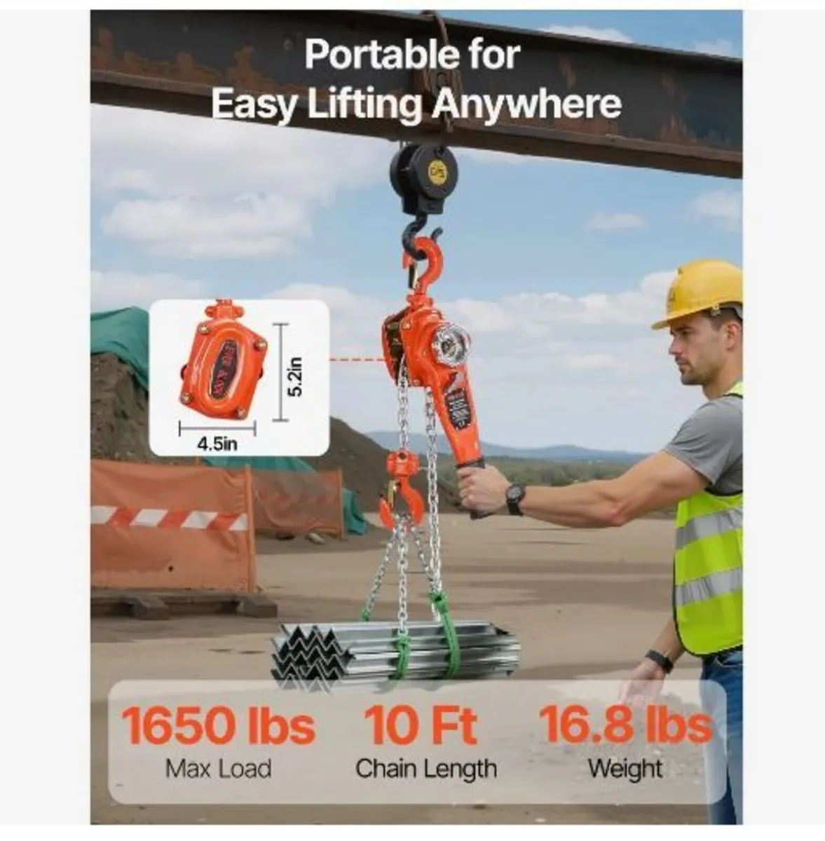 Manual Lever Chain Hoist, 3/4T 750KG Capacity - Image 2