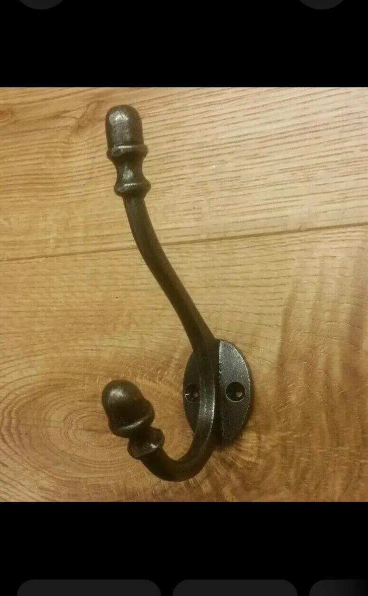 6 x Cast Iron Coat Hooks Double Acorn Cast Iron