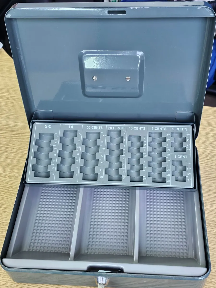 Steel Cash box Large grey money safe lockable cash - Image 4