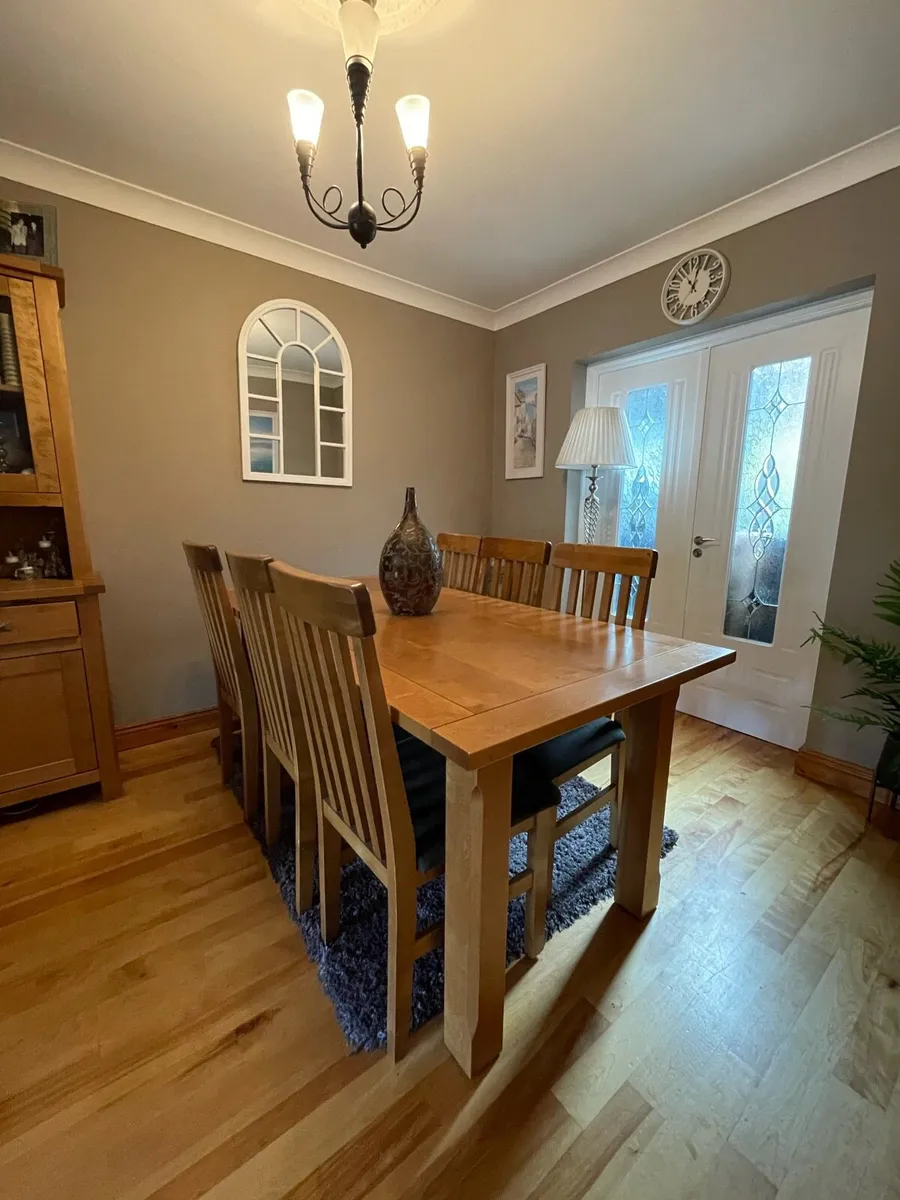 Solid Birch Wood Dining Table & 6 Chairs - Image 1