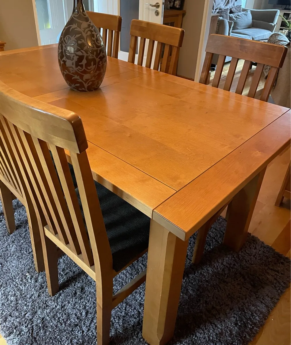 Solid Birch Wood Dining Table & 6 Chairs - Image 4