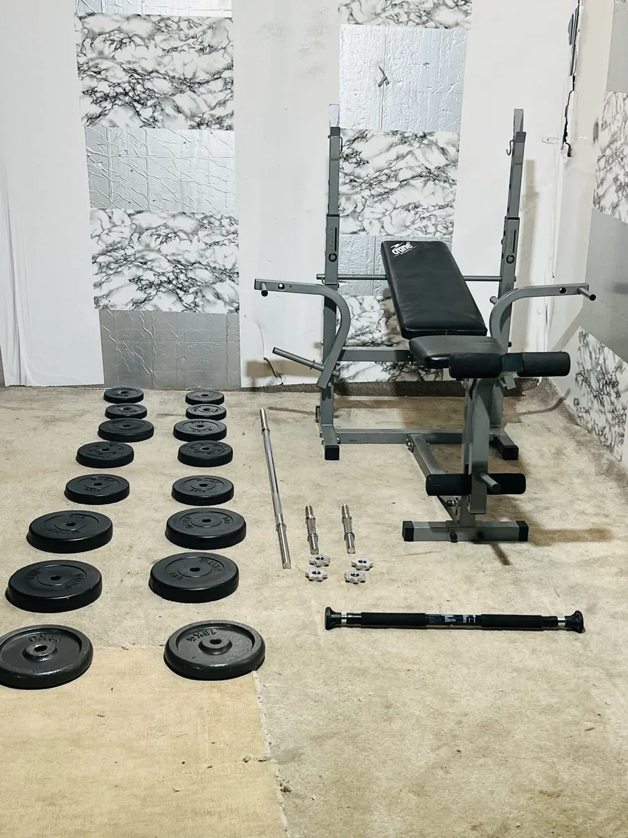 HEAVY DUTY BENCH 60KG WEIGHTS BARBELL DUMBBELLS - Image 3