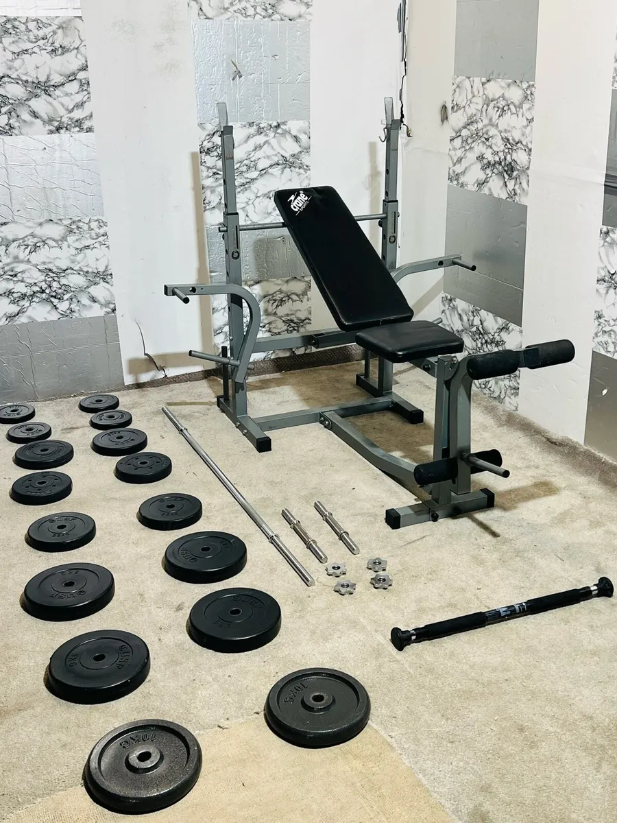 HEAVY DUTY BENCH 60KG WEIGHTS BARBELL DUMBBELLS - Image 4