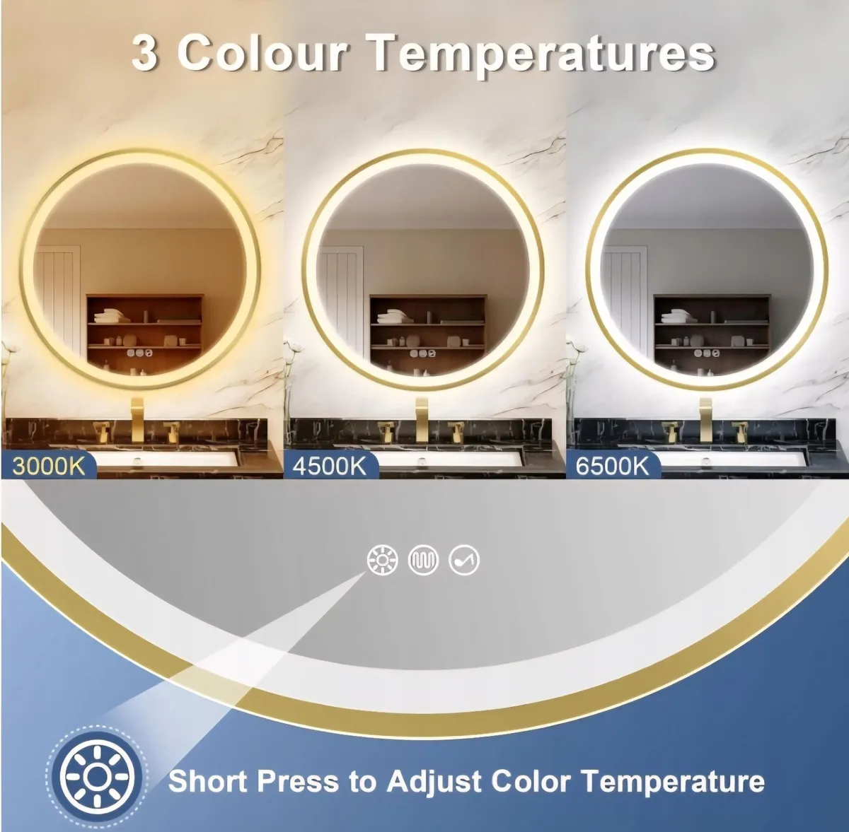 LED Bathroom Mirror Gold Speakers Antifog Round - Image 4