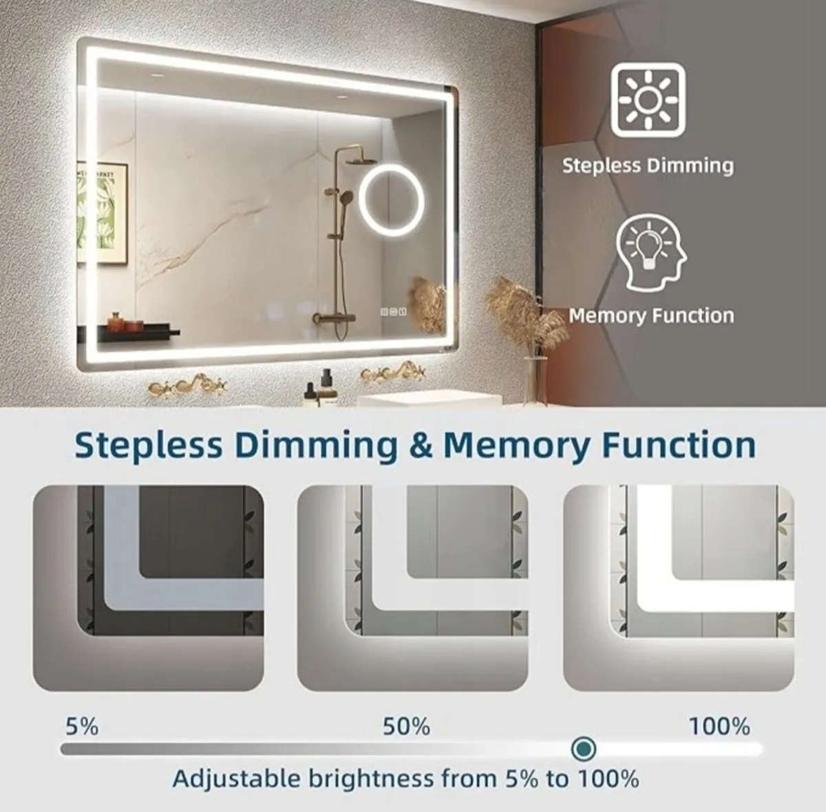LED Bathroom Mirror 70x100cm Bluetooth Demister - Image 3