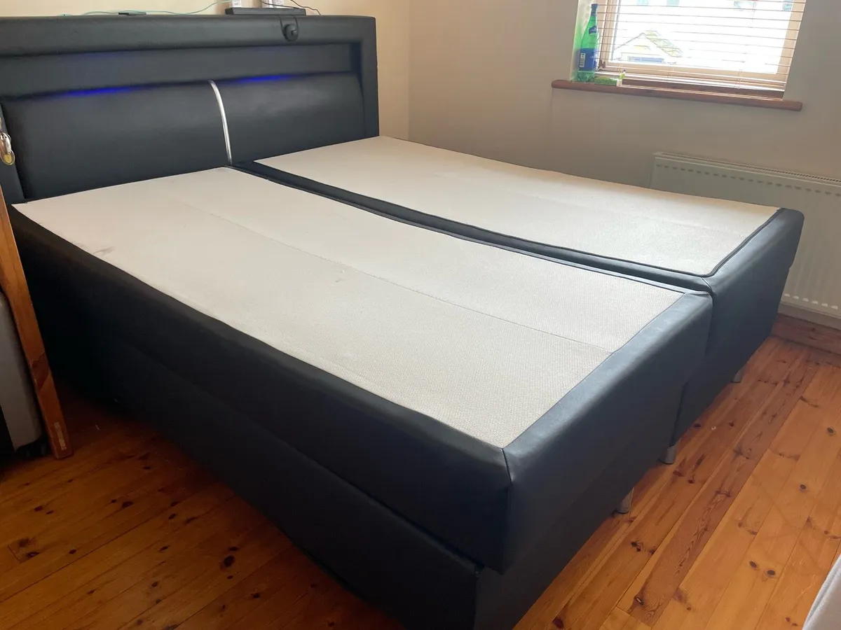 Black Leather Bed with LED lights - Image 2