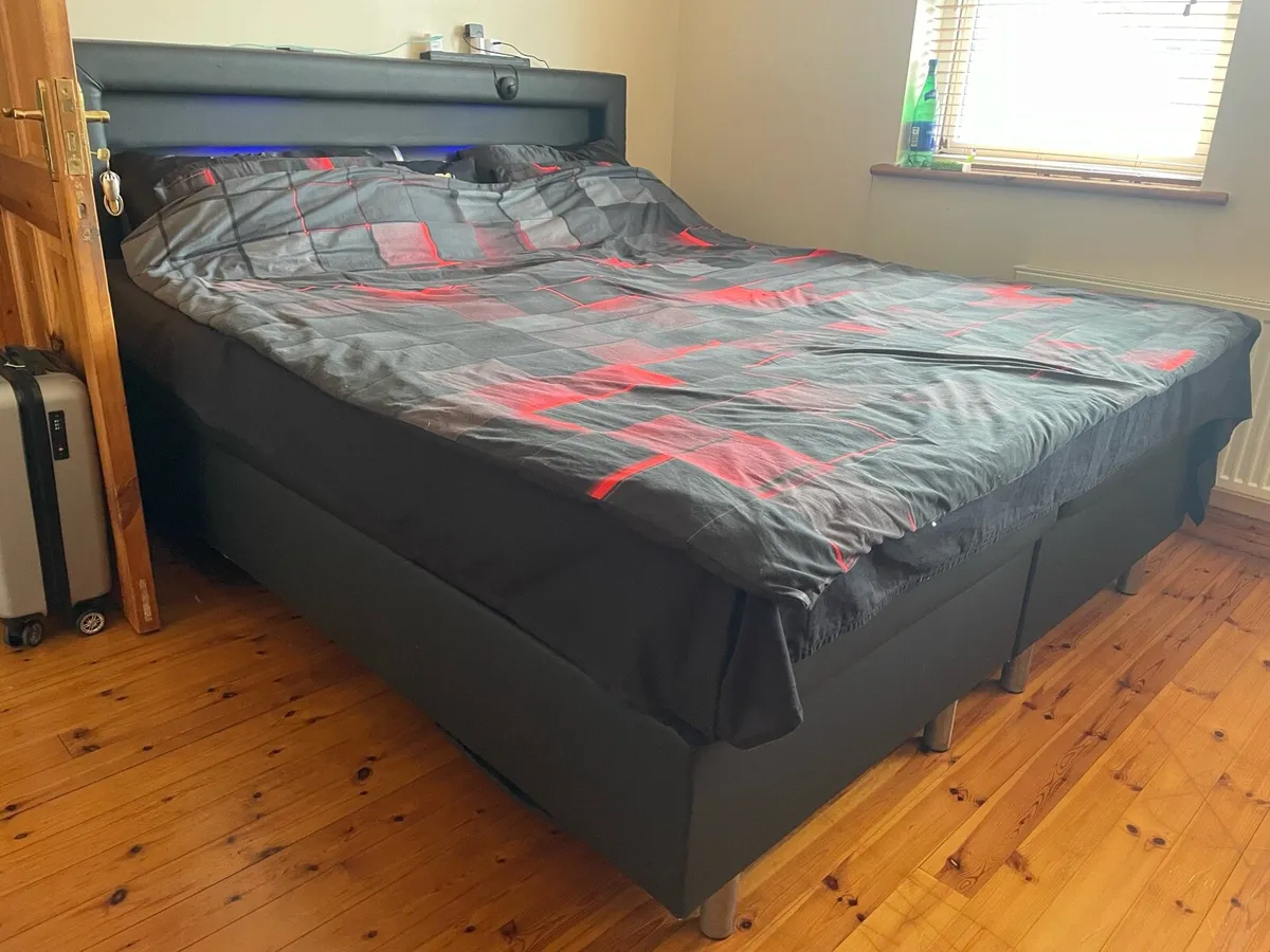 Black Leather Bed with LED lights - Image 4