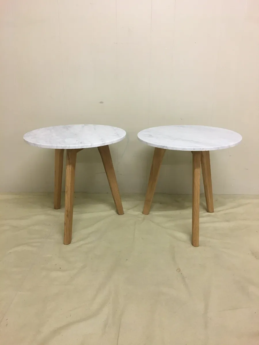 Pair Medium Marble Side Tables - Image 2