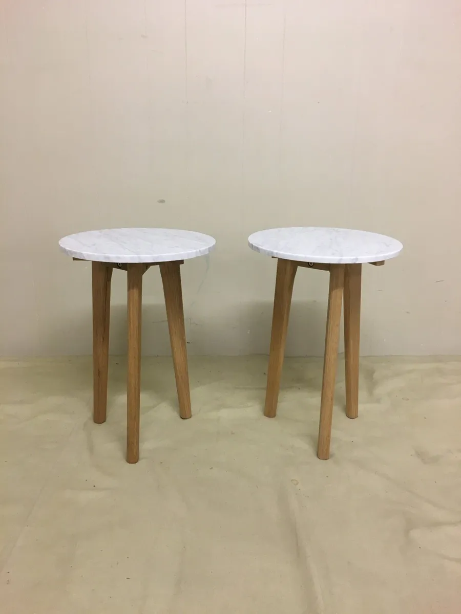 Pair Small Marble Side Tables - Image 1