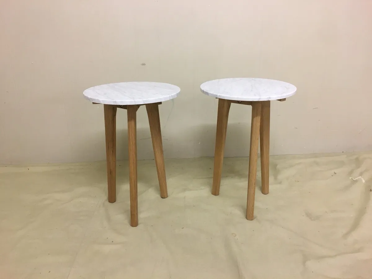 Pair Small Marble Side Tables - Image 3