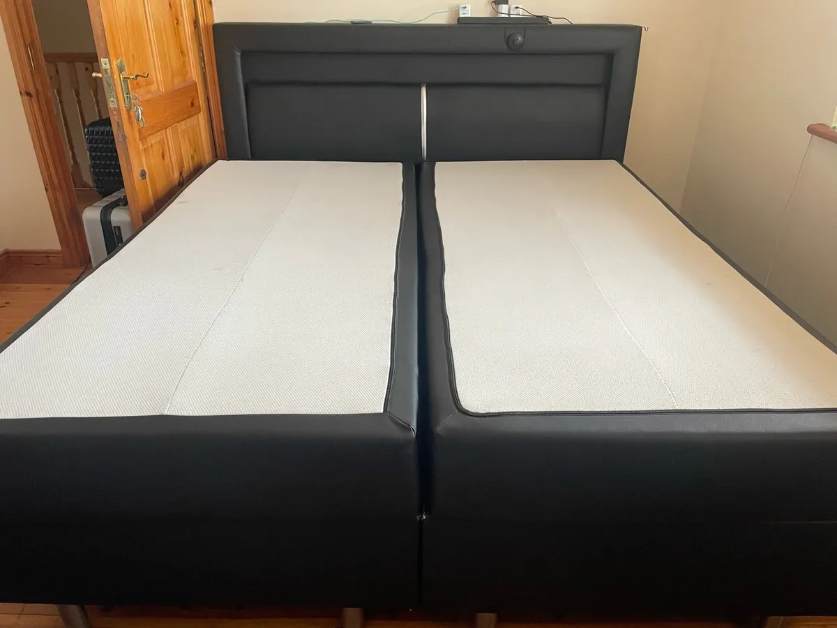 Black Leather Bed with LED lights - Image 1