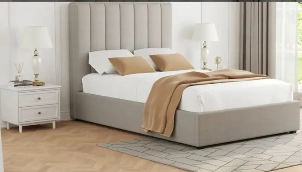 Holly Storage Bed Beige Fabric / 2 Sizes - Image 1