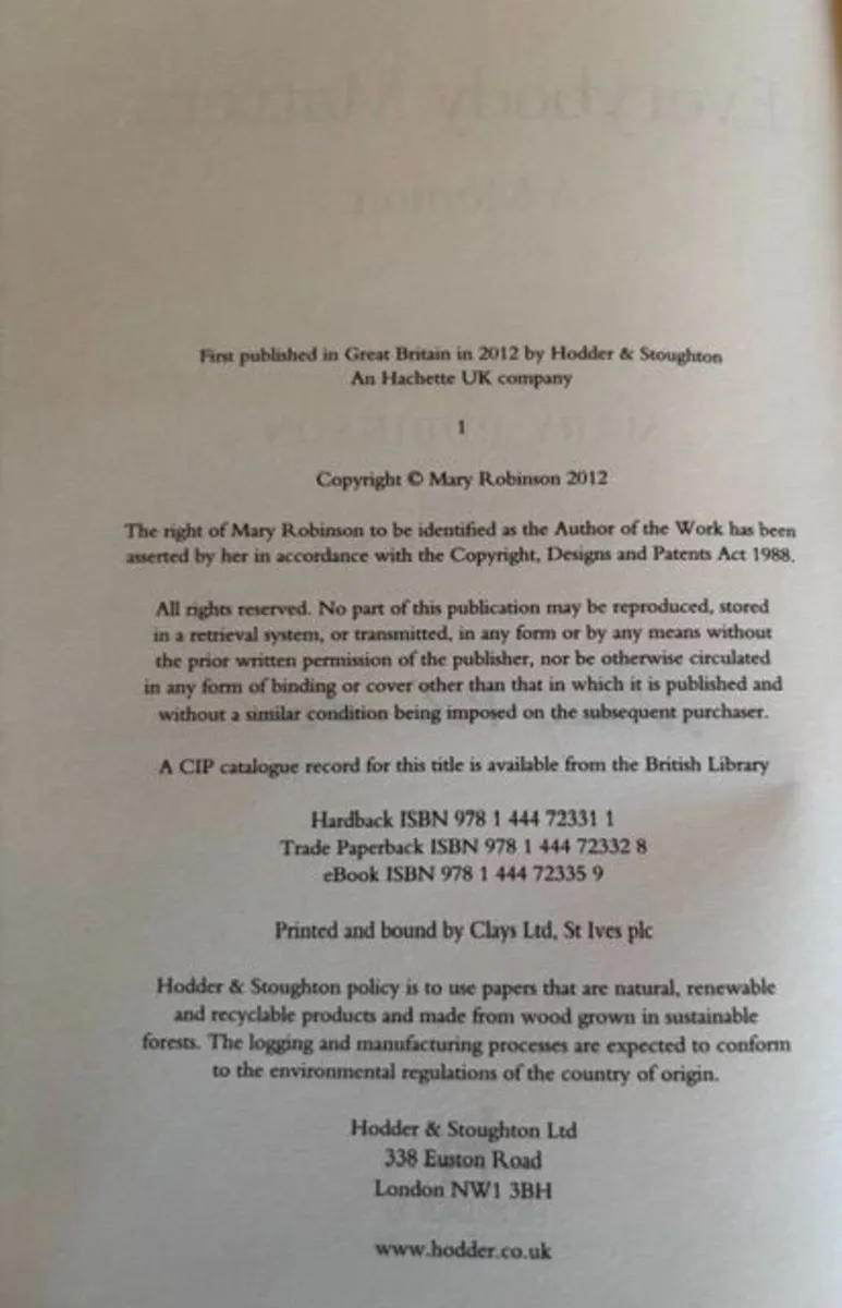 MARY ROBINSON: EVERYBODY MATTERS A MEMOIR (SIGNED) - Image 3