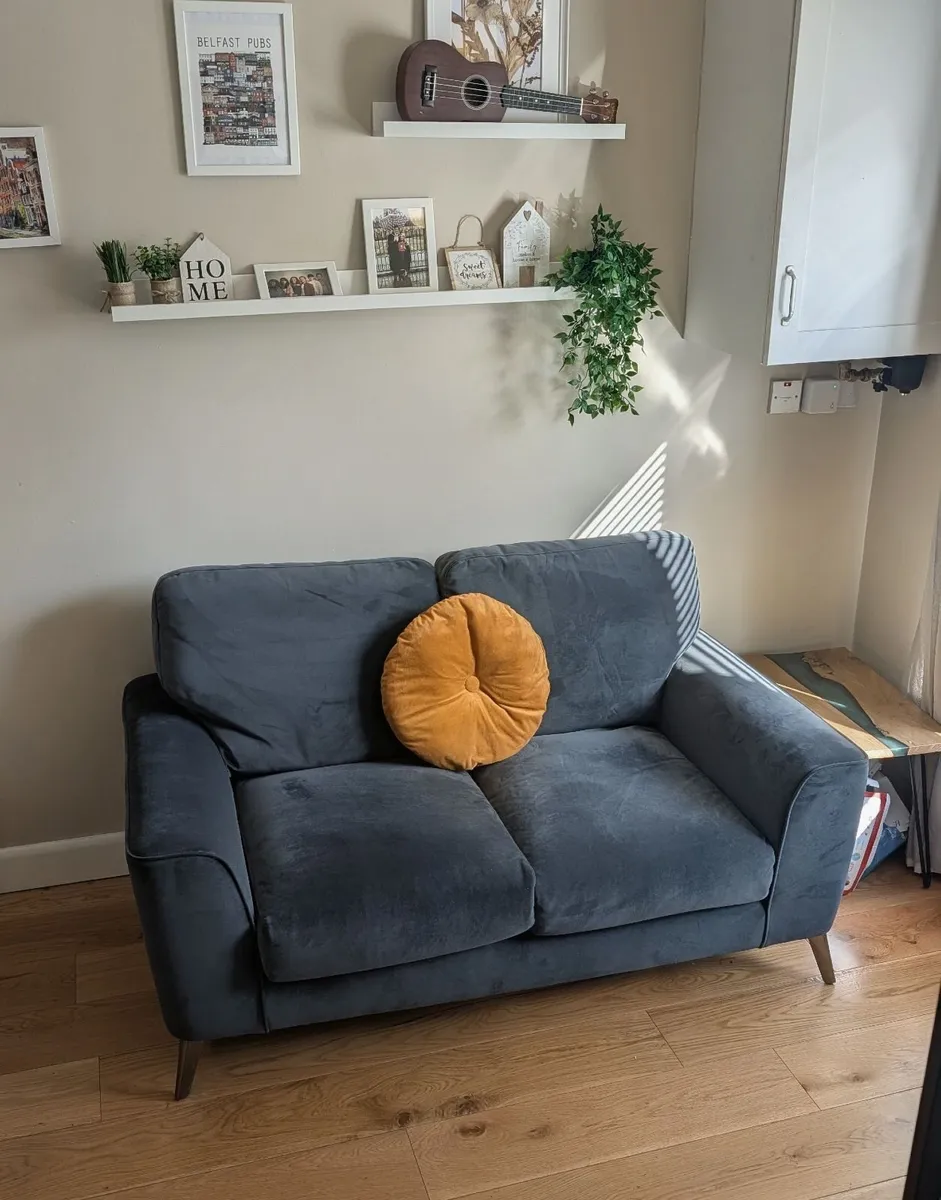 2 Seater Sofa -  Navy Grey Velvet - Image 2