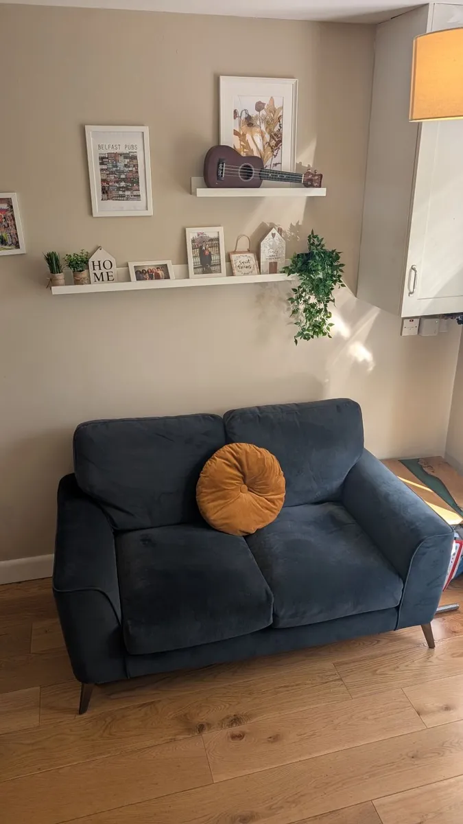 2 Seater Sofa -  Navy Grey Velvet - Image 1