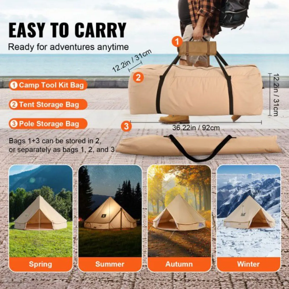 4 Seasons 4 m/13.12 ft Yurt Tent, Canvas Bell Tent - Image 4