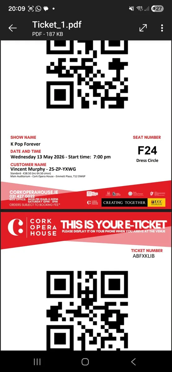 K Pop Cork Opera House × 3 Dress Circle