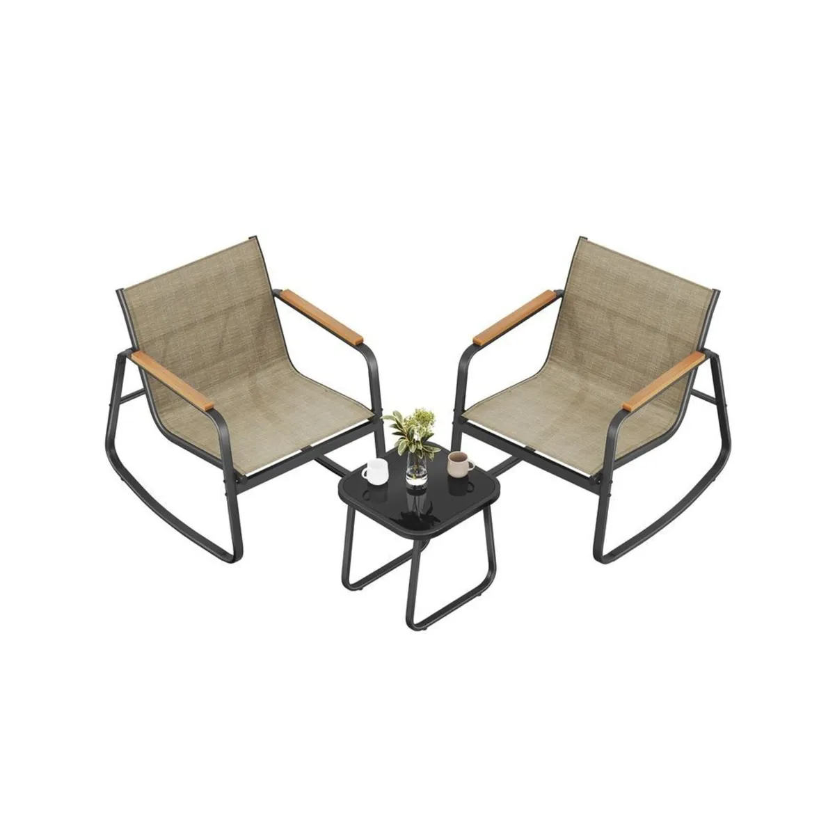 3-Piece Garden Rocking Chair Set with Table - Image 1