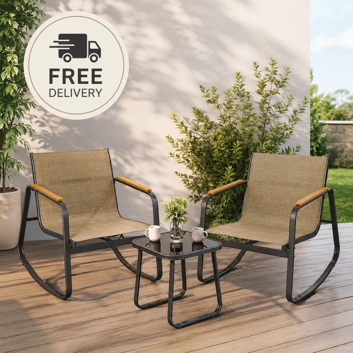 3-Piece Garden Rocking Chair Set with Table - Image 4