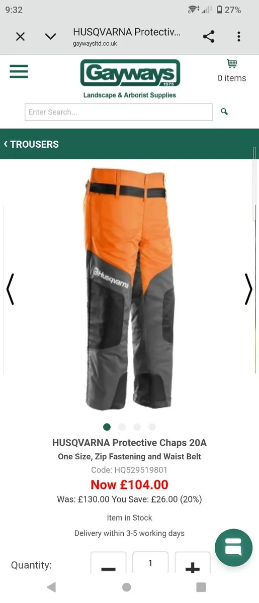 Husqvarna Classic Chainsaw Chaps - One Size - Image 1
