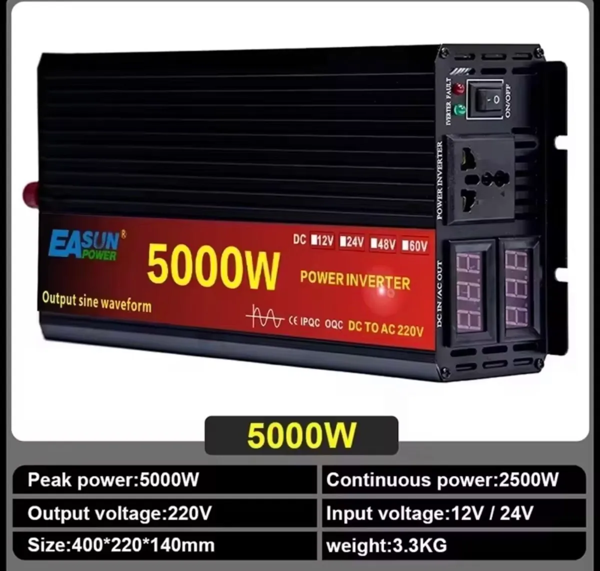 New 5000W Power DC 12V or 24V to AC 220V - Image 2
