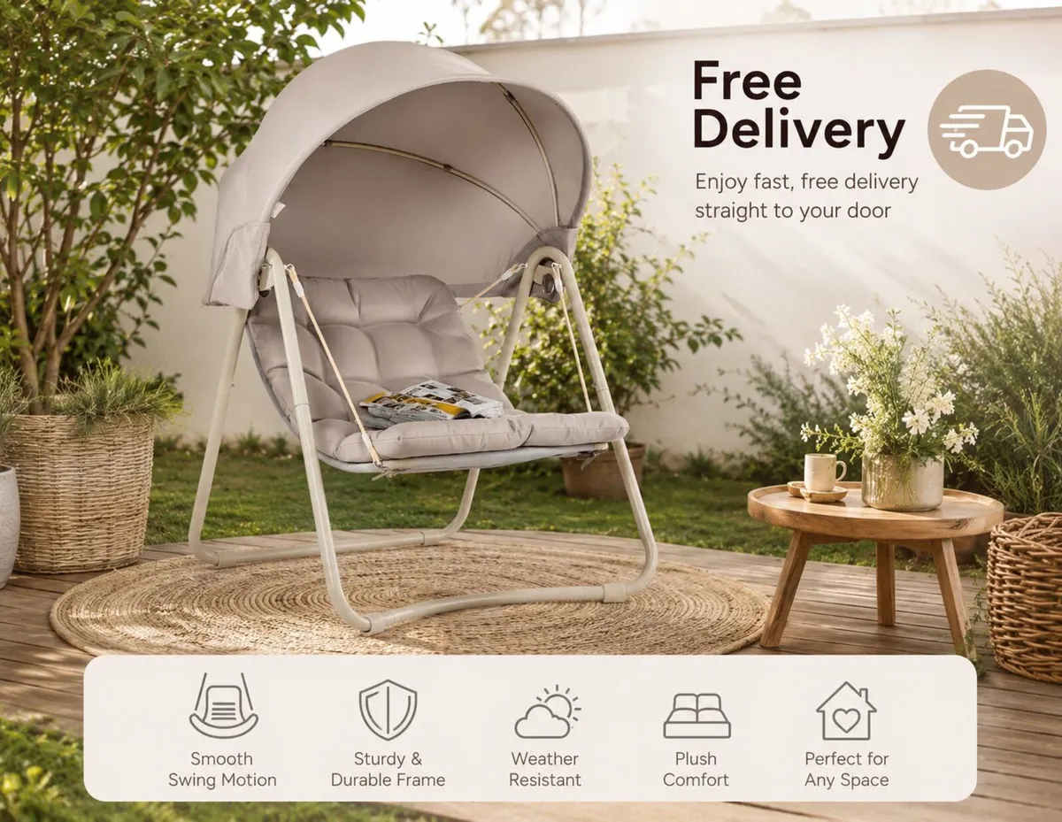 Outdoor Swing Chair with Adjustable Canopy Padded - Image 2