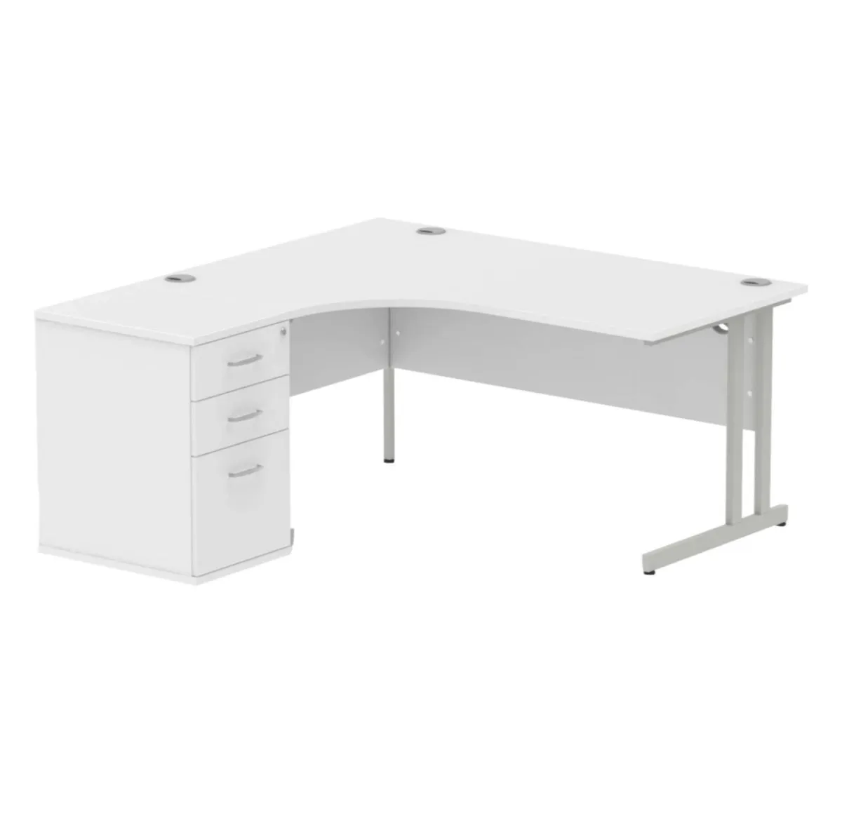 White L Shaped Office Desk with Three Drawers - Image 1