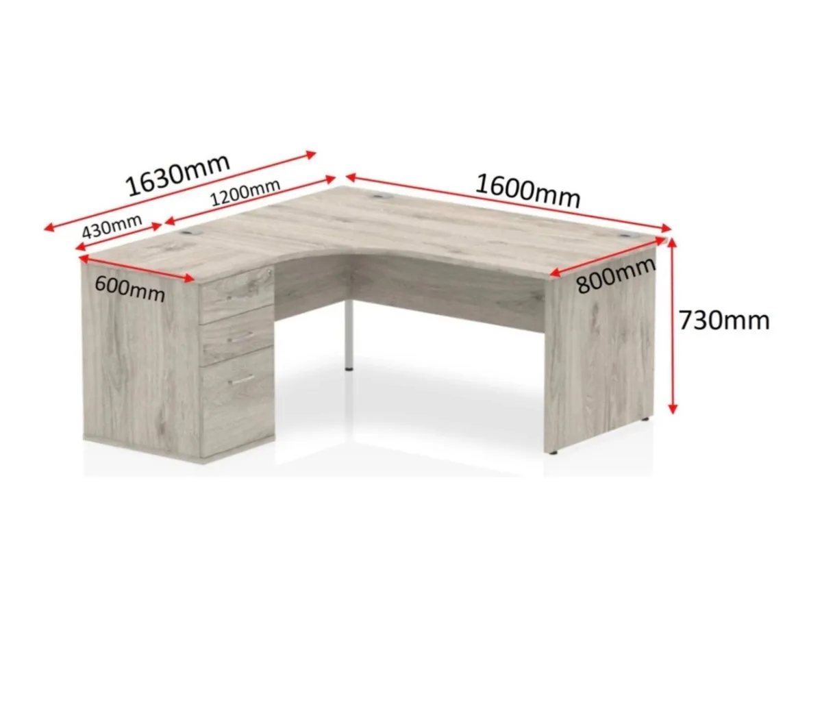 White L Shaped Office Desk with Three Drawers - Image 2